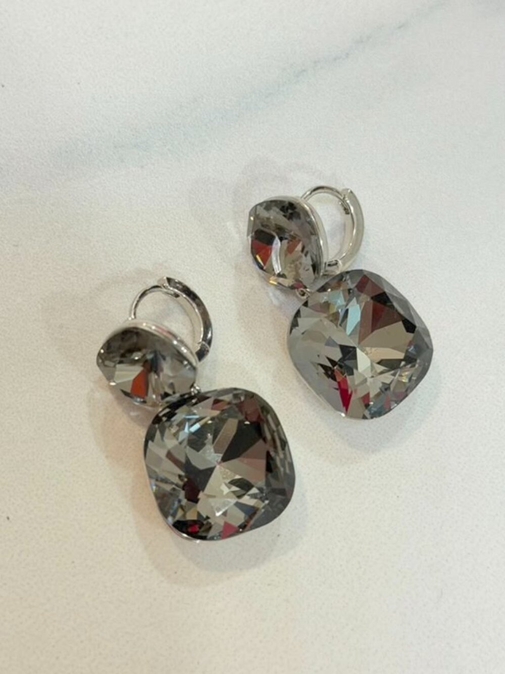 Crystal Gray Silver Dangle Earrings with Huggy Hoops | Elegant Everyday Jewelry
